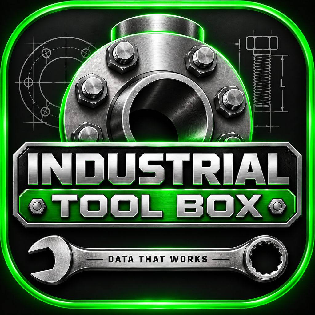 Industrial Tool Box: steel flange and wrench with green accents, Data that works