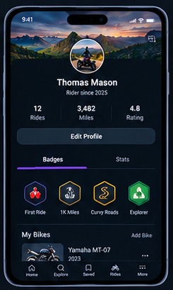 RideFinder profile screen