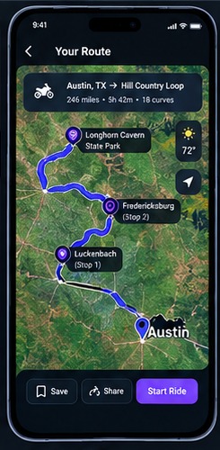 RideFinder route map screen